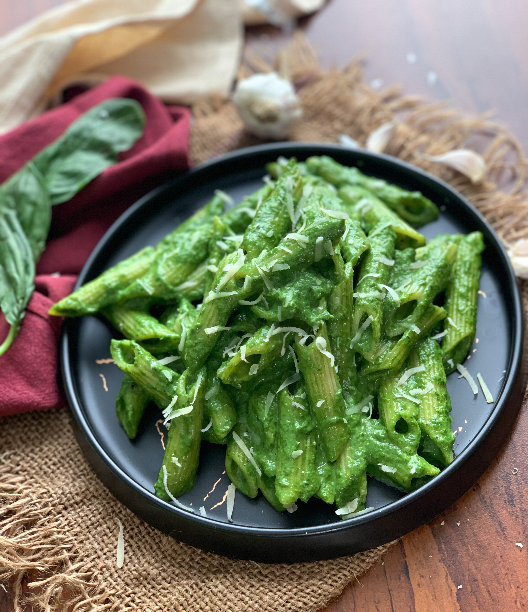 Pasta In Spinach Basil Sauce Recipe by Archana’s Kitchen